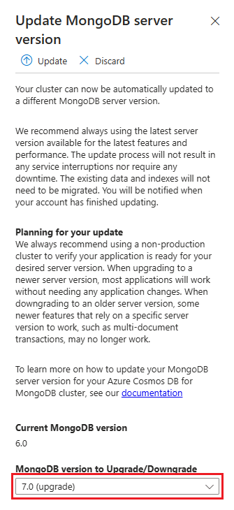 Screenshot of server upgrade page.