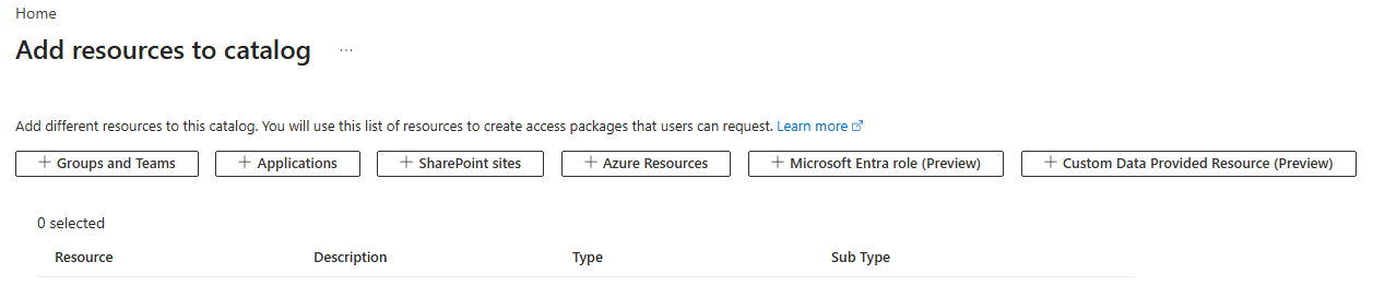 Screenshot of adding resources to a catalog.