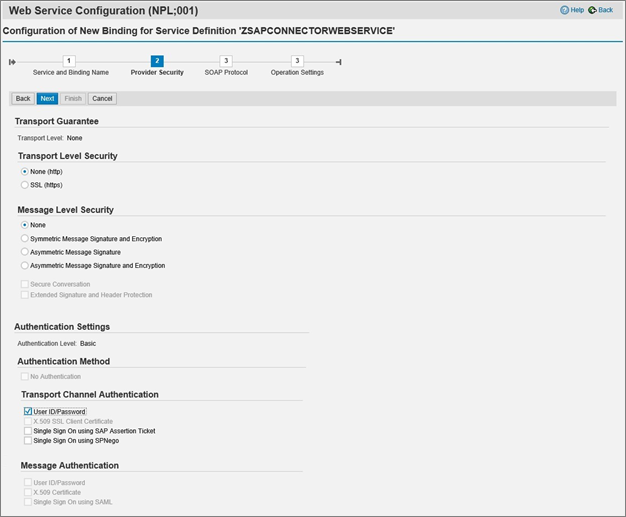 Screenshot of binding for service definition configuration.