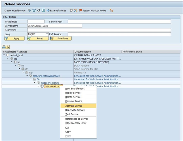 Screenshot of activate service.