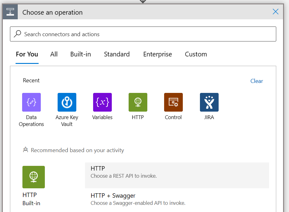 Screenshot of the Azure Logic App Trigger Options Pane.