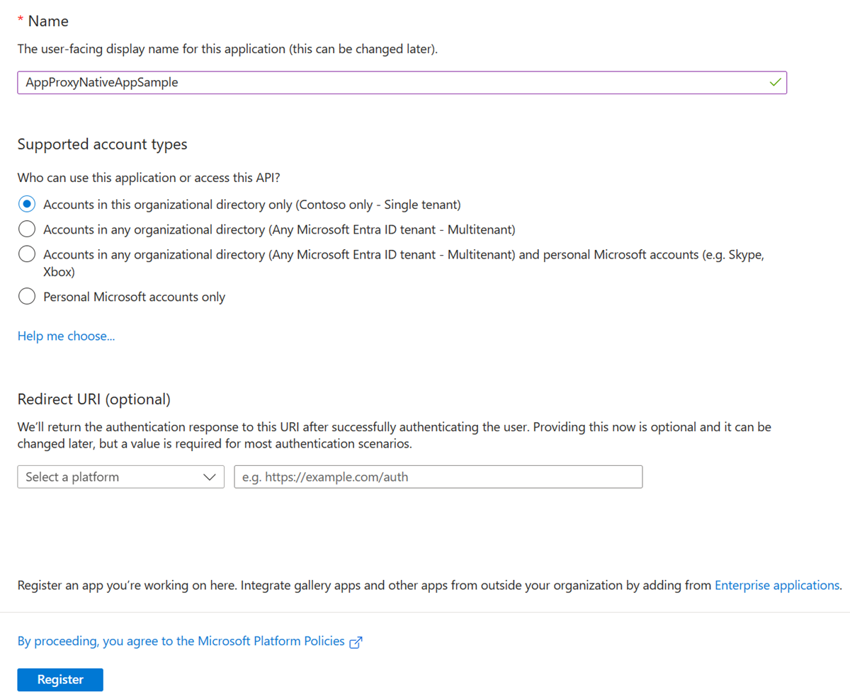 New application registration
