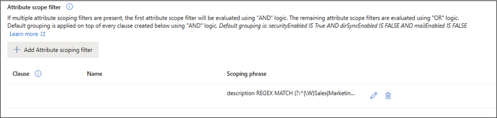 Screenshot REGEX MATCH based scoping.