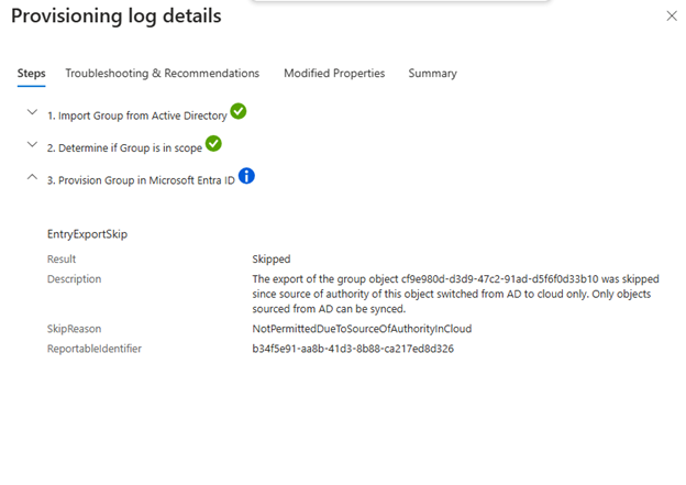 Screenshot of a blocked sync.