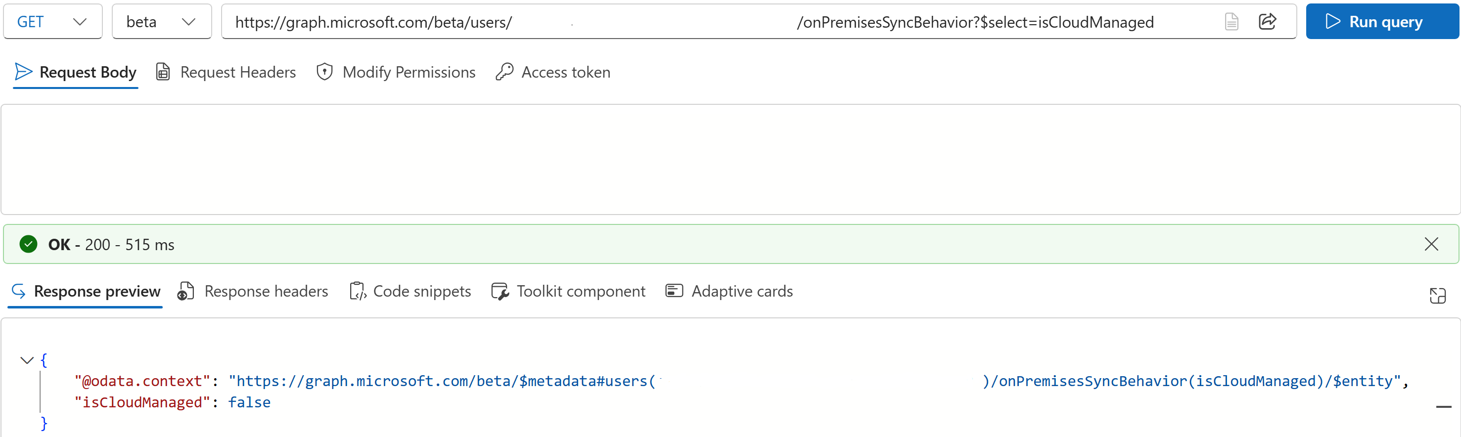 Screenshot of GET call to verify user properties.