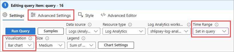 Screenshot of the time range, visualization, and advanced setting options.