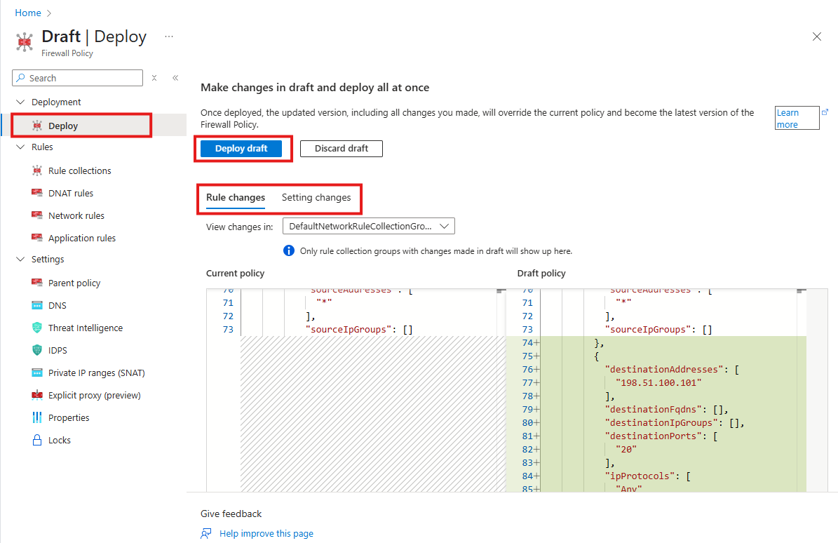 Screenshot showing verification and deployment of changes.