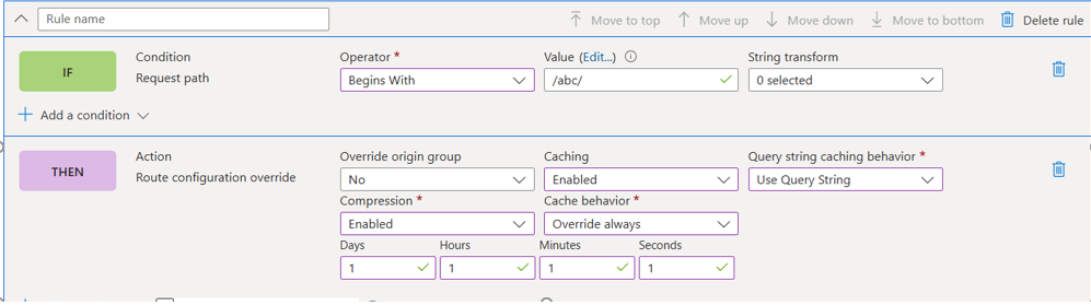 rules engine for default caching behavior for Azure China CDN on AFD