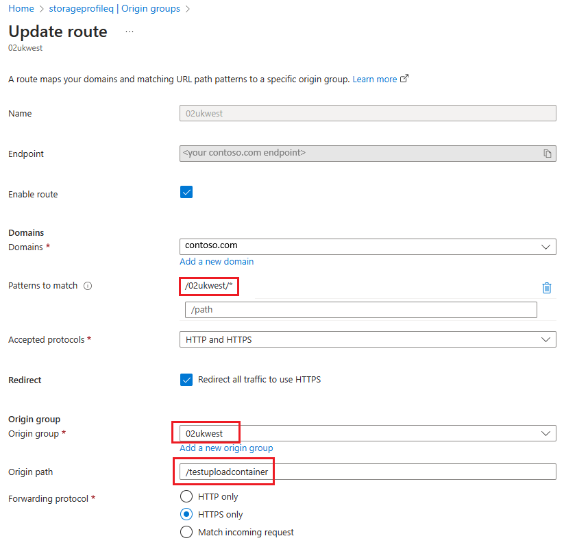 Screenshot of the route configuration.