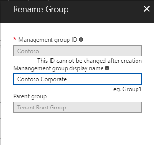 Screenshot of the Rename Group window and options to rename a management group.