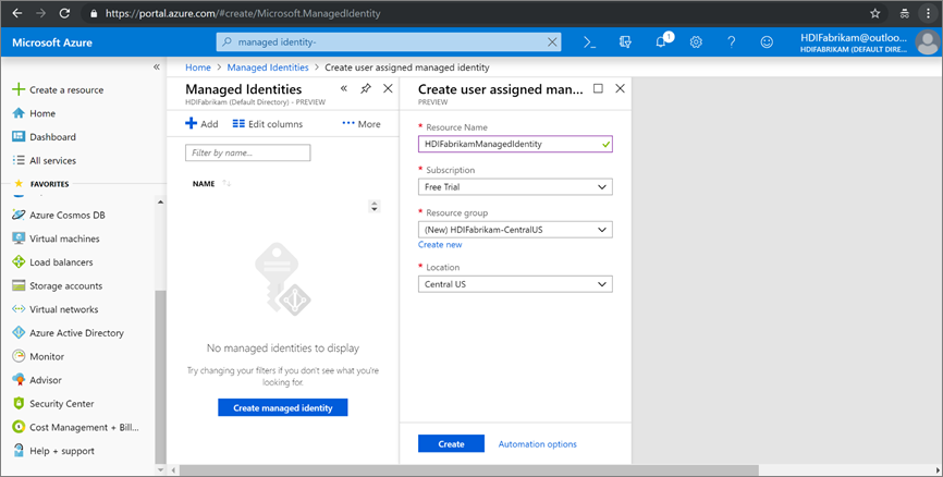 Create a new user-assigned managed identity