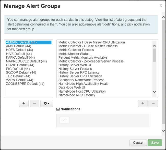 Apache Ambari manage alert groups.