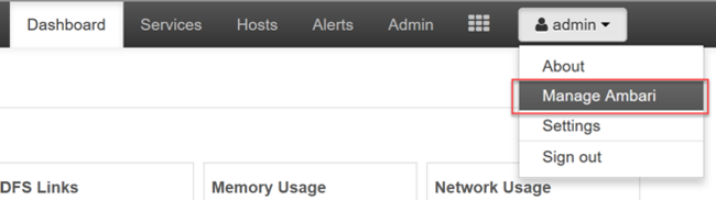 Apache Ambari dashboard Manage Ambari.