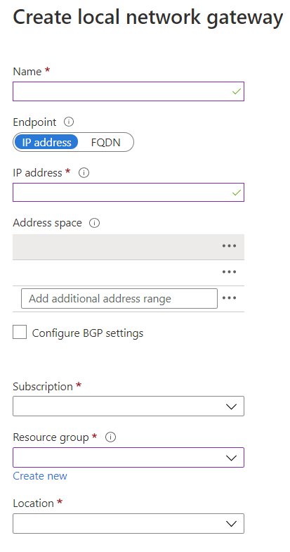 Create a local network gateway with IP address