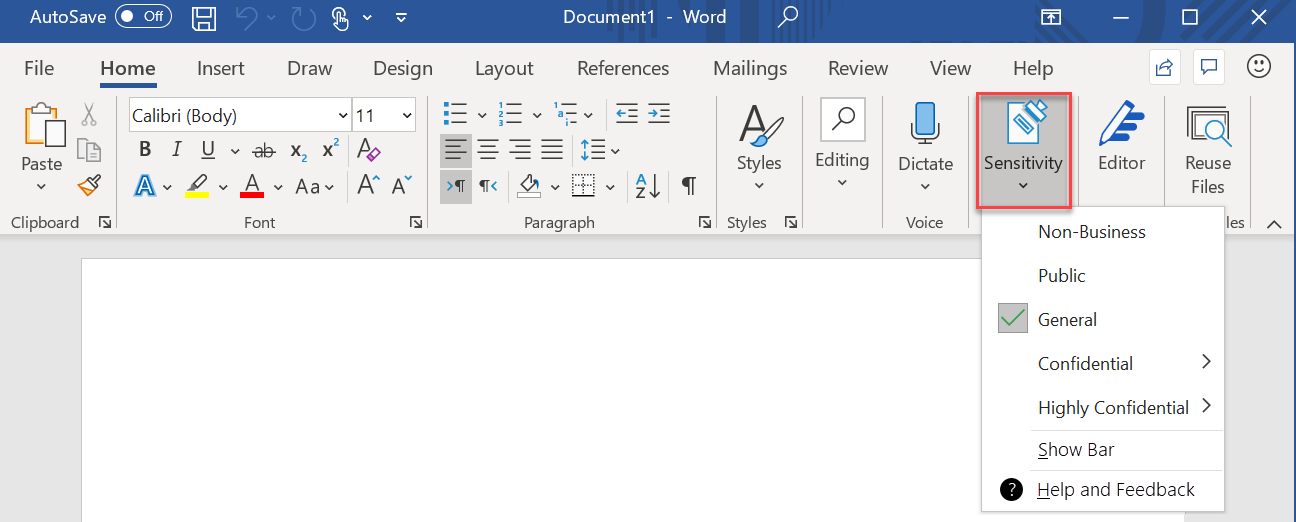Sample button for the unified labeling client in Microsoft Office