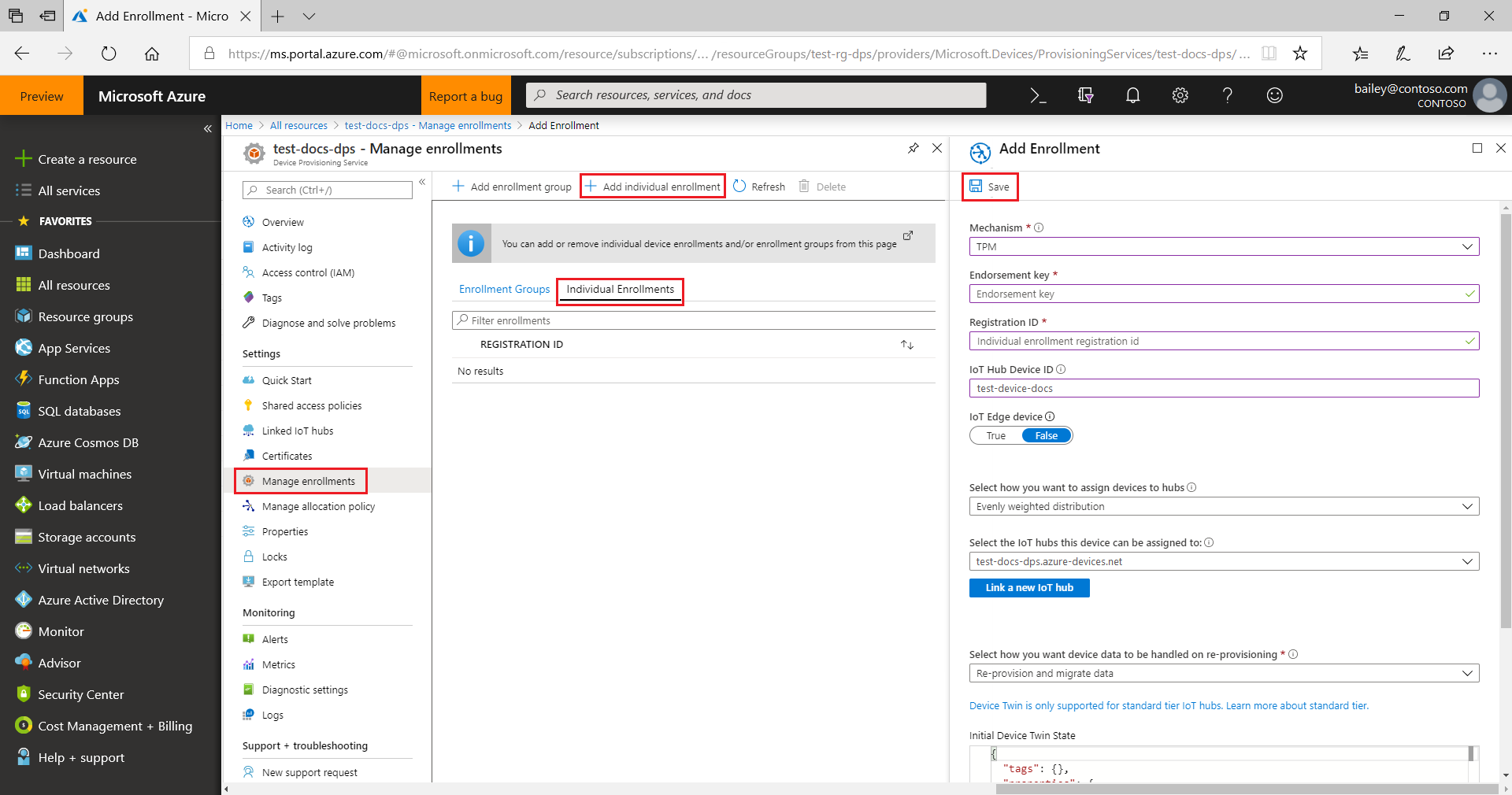 Enter device enrollment information in the portal blade