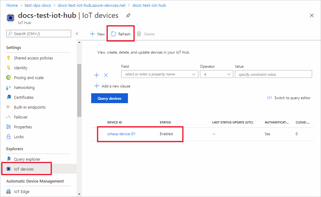 Device is registered with the IoT hub