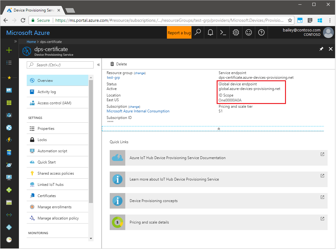 Device Provisioning Service information