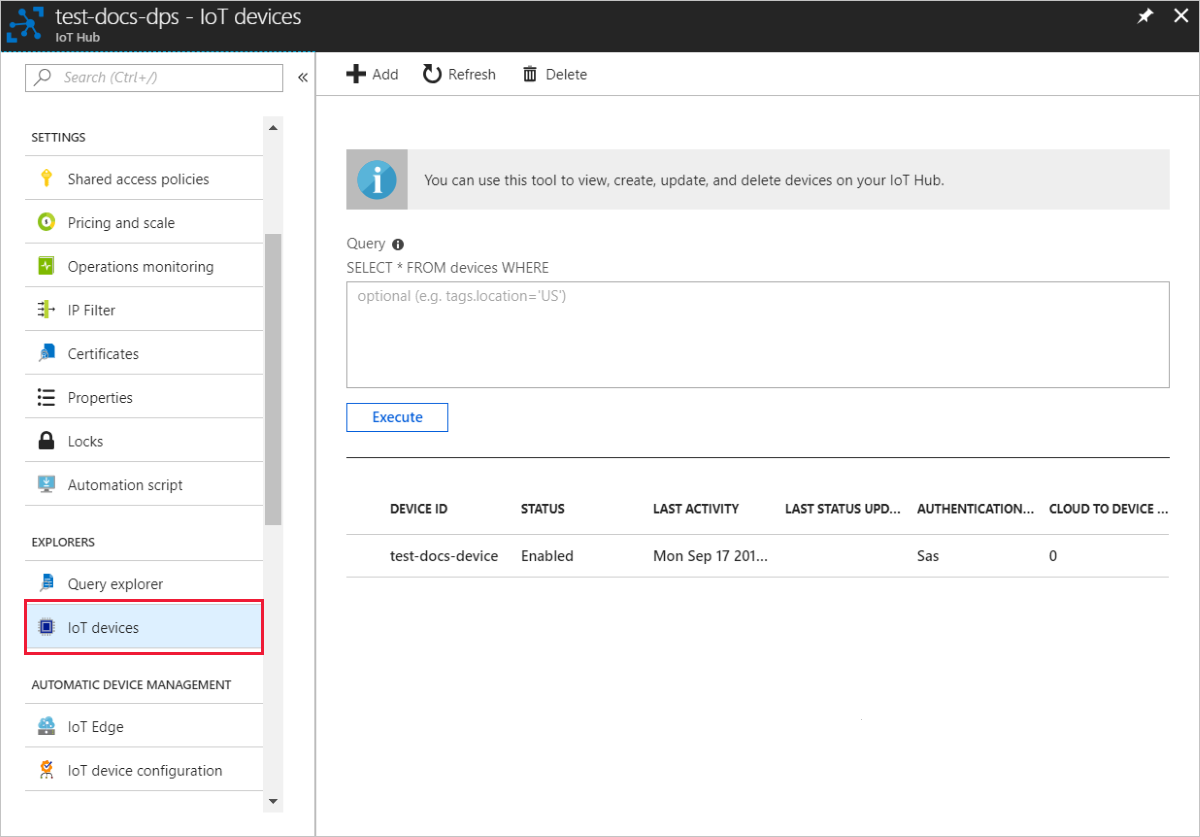 Device is registered with the IoT hub