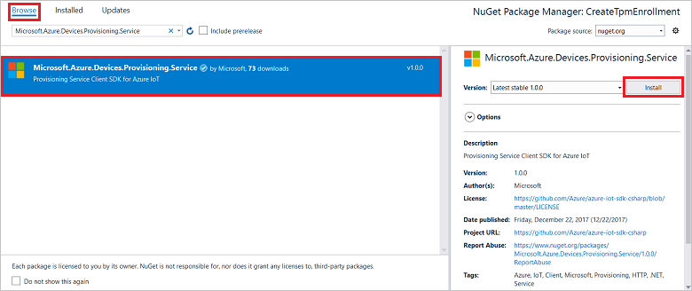 NuGet Package Manager window