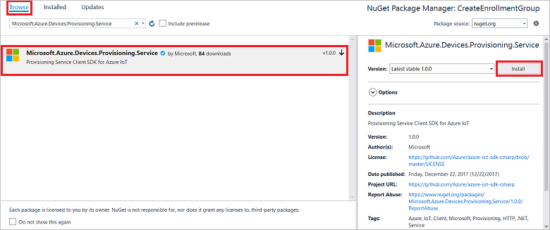 NuGet Package Manager window