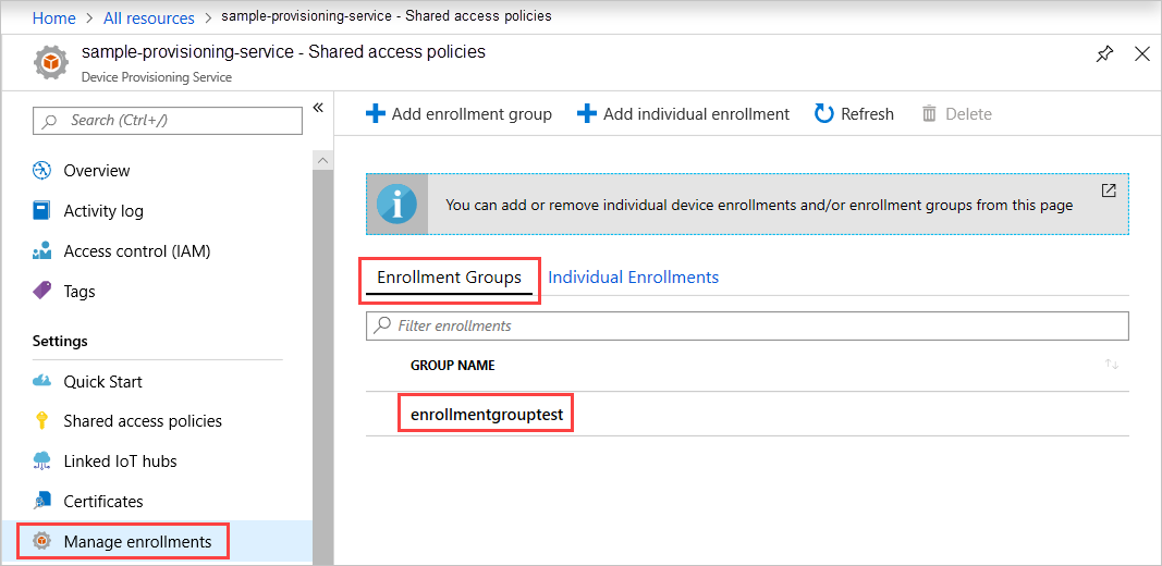 Enrollment properties in the portal