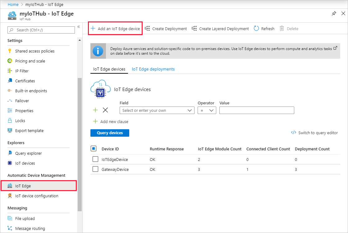 Add an IoT Edge device from the Azure portal