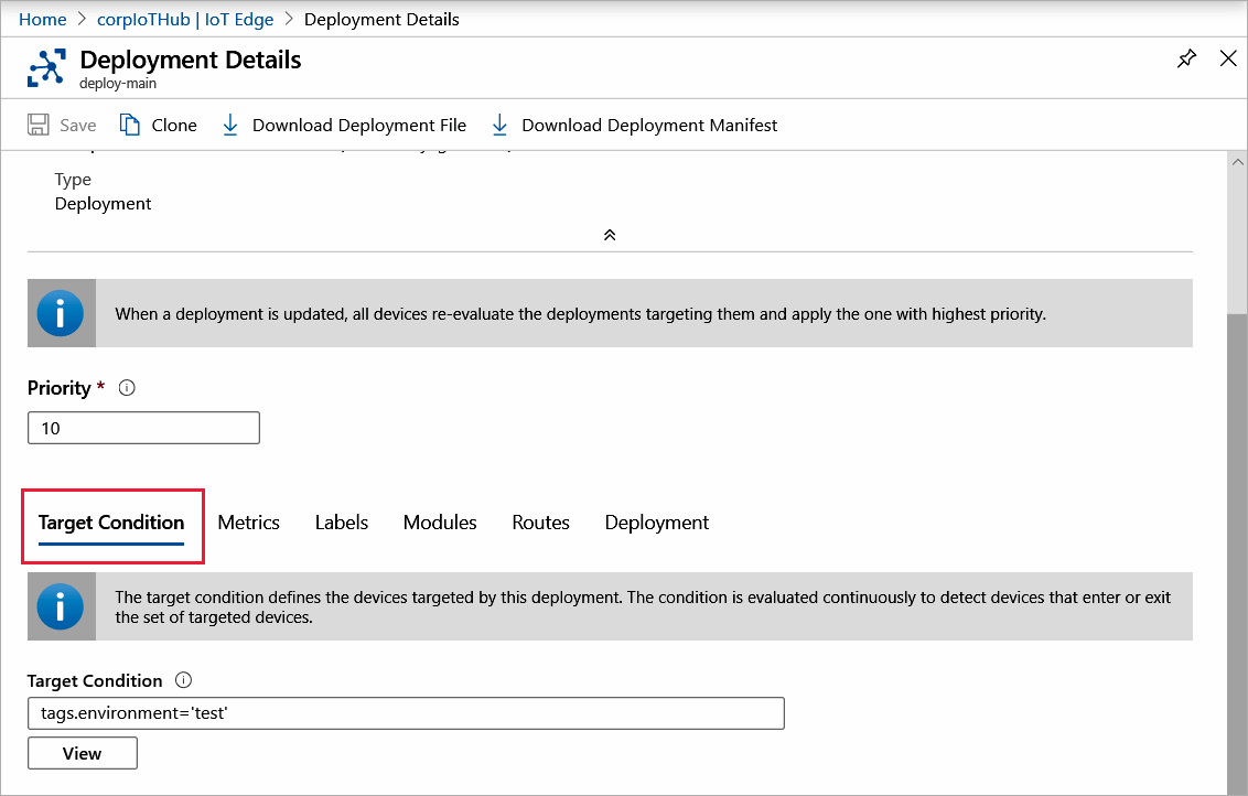 Screenshot showing targeted devices for a deployment.