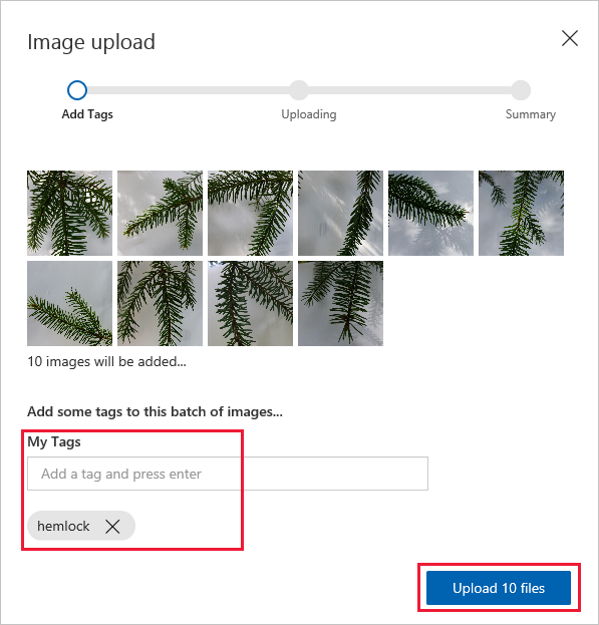 Upload hemlock tagged files to Custom Vision