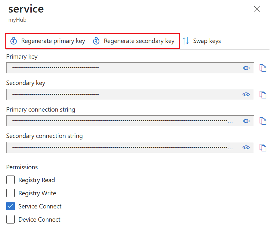 Screenshot that shows the regenerate key options on a policy details page in the Azure portal.