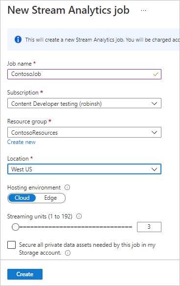 Create the stream analytics job