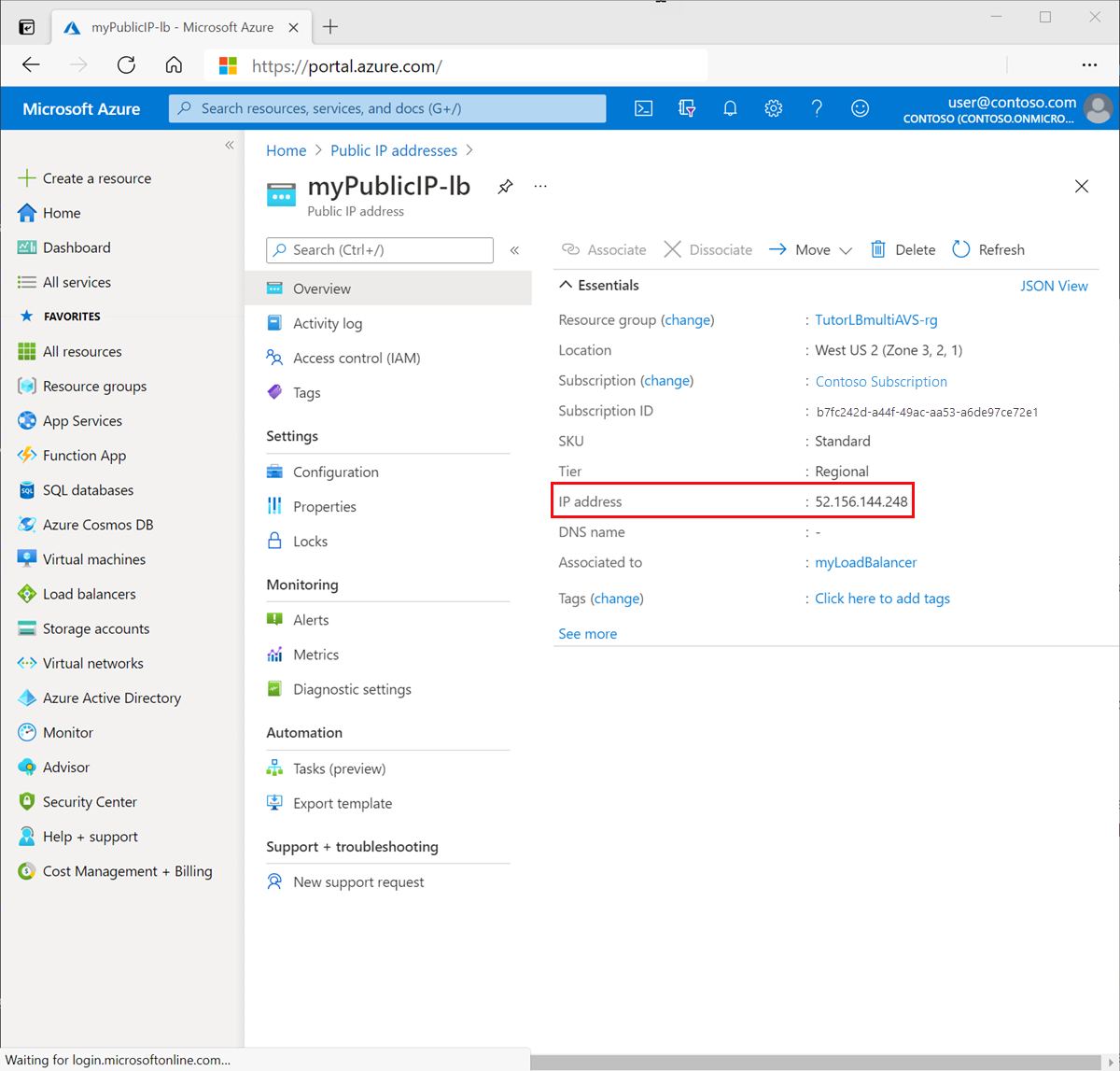 Find the public IP address of the load balancer.