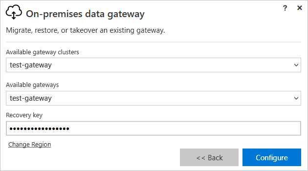 Screenshot shows gateway installer with values specified for Available gateway clusters, Available gateways, and Recovery key.