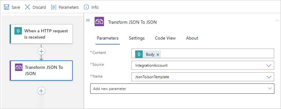 Screenshot showing Standard workflow with finished "Transform JSON to JSON" action.