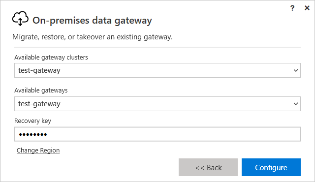 Select gateway and provide recovery key