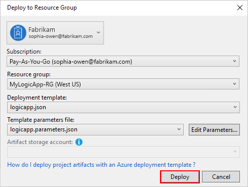 Screenshot showing project deployment box with "Deploy" selected.
