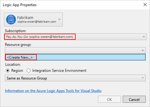 Select Azure subscription, resource group, and resource location