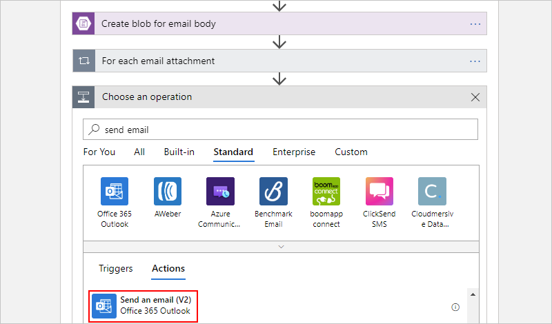 Select "send email" action for your email provider