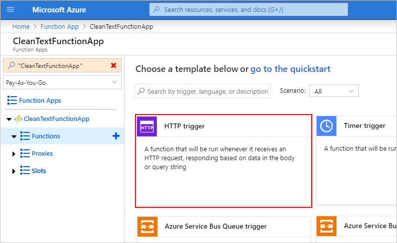 Select HTTP trigger template