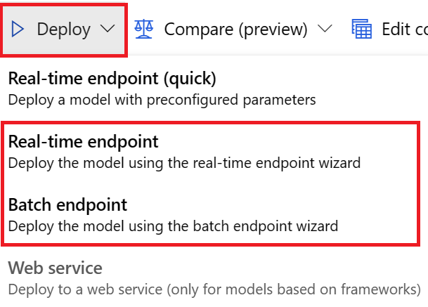 Screenshot of the deployment options for an AutoML forecasting model.