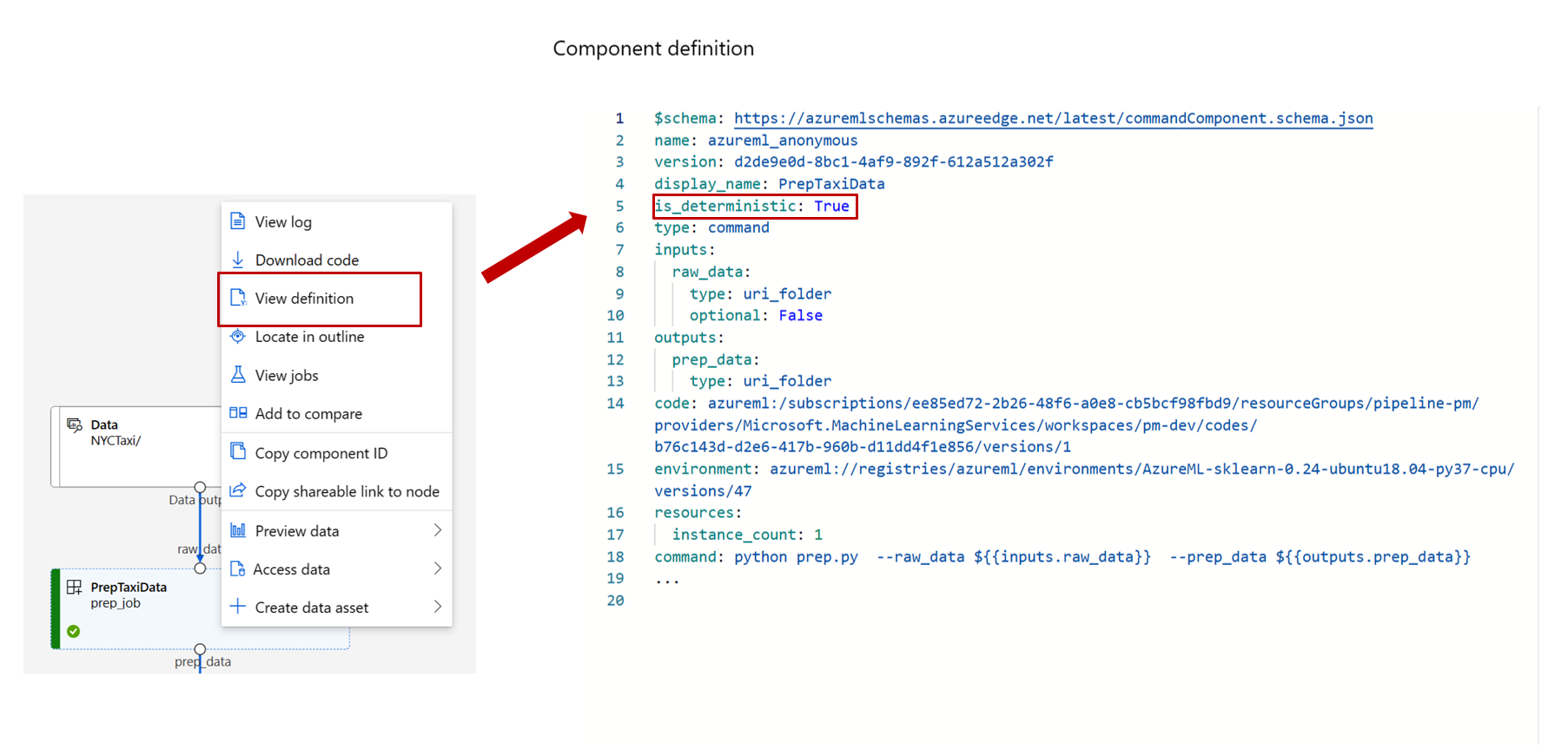 Screenshot showing view component definition.