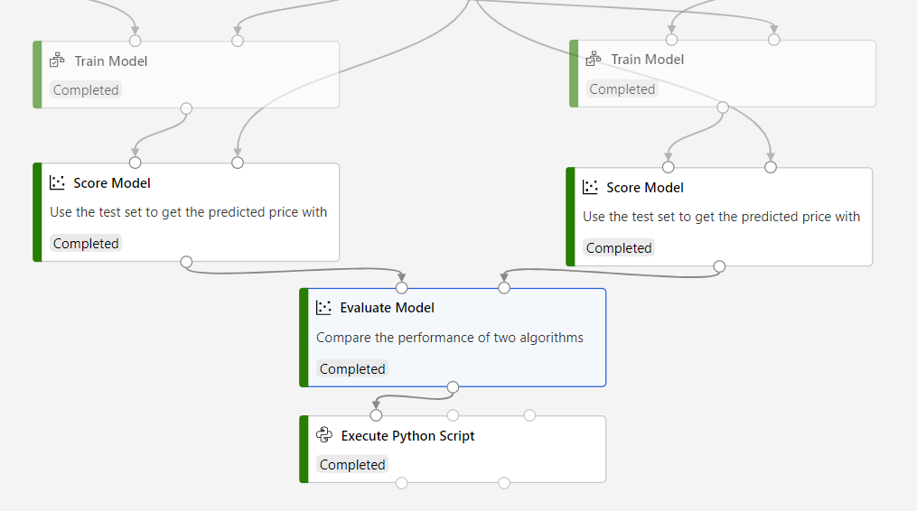 Connect Execute Python Script component to Evaluate Model component