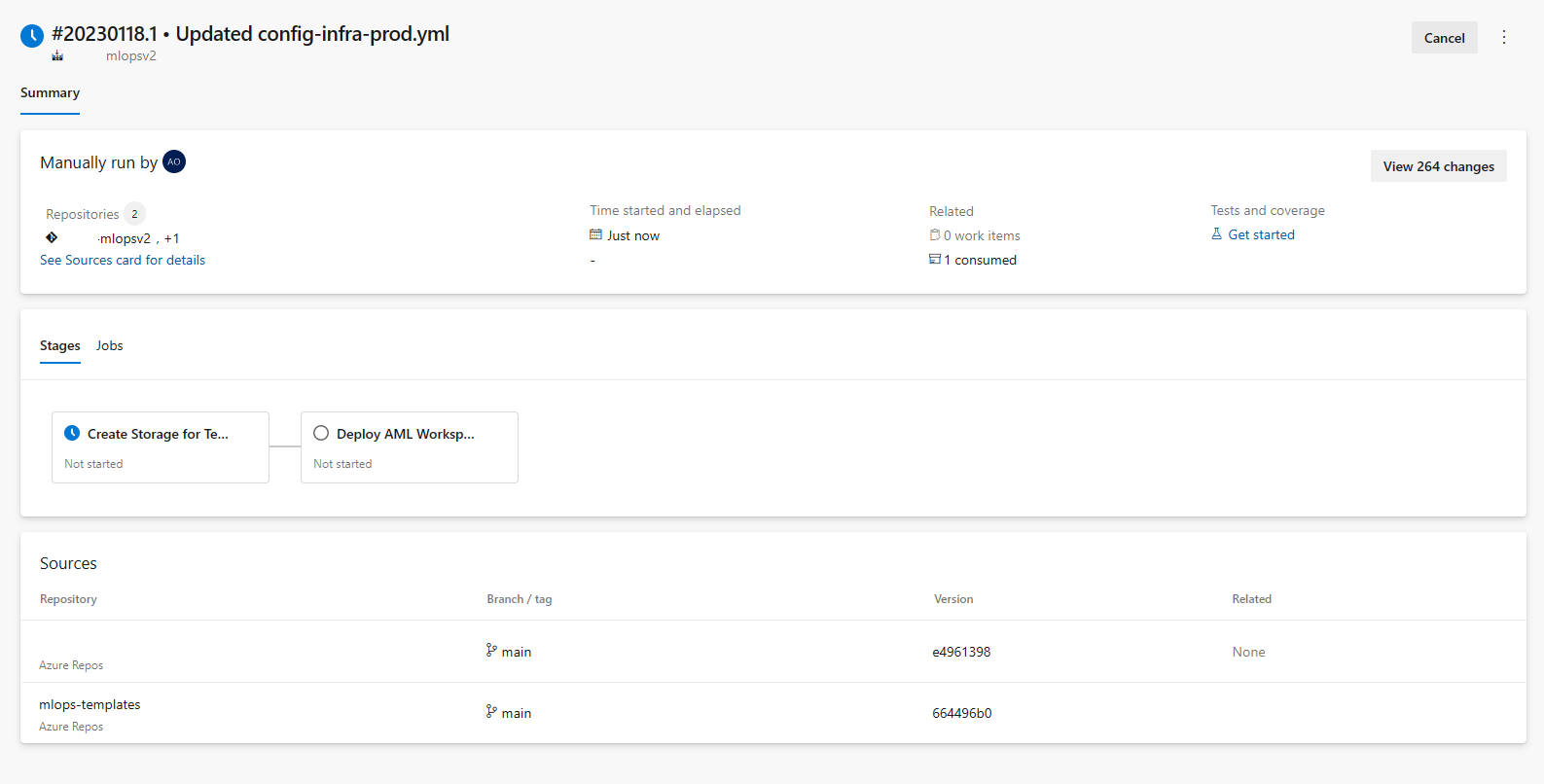 Screenshot of ADO Infra Pipeline screen.