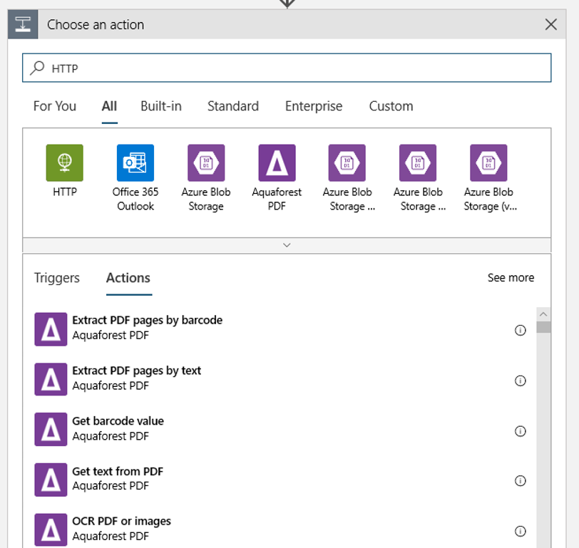 Screenshot that shows how to add an HTTP action.
