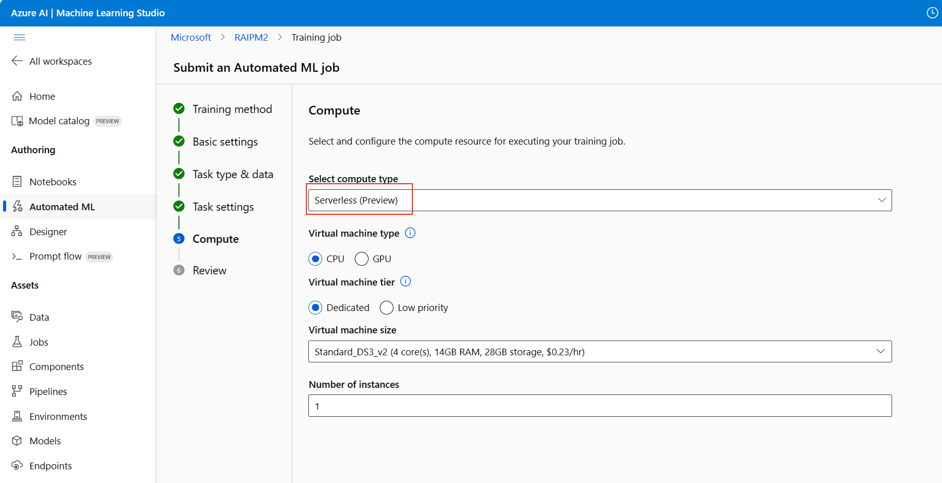 Serverless compute selection