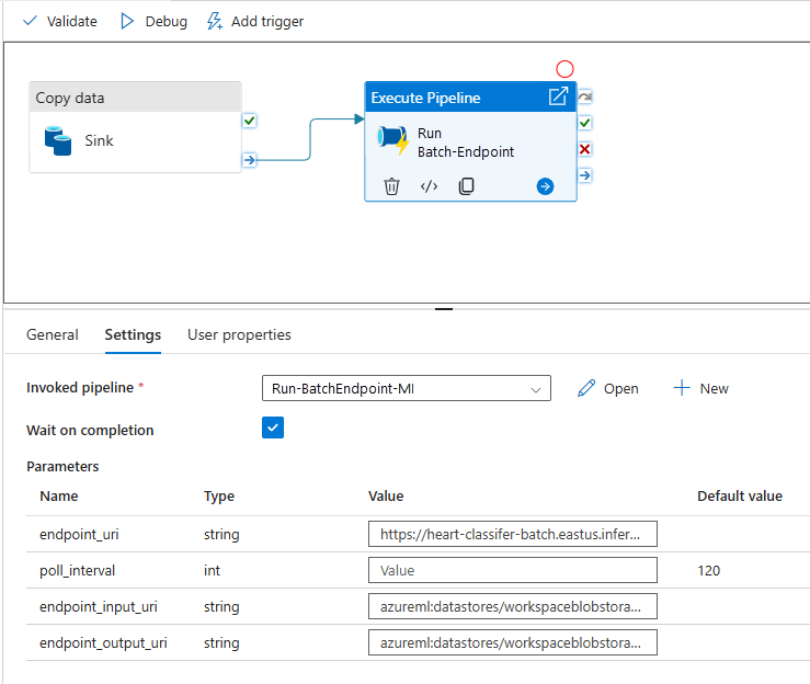 Screenshot of the pipeline parameters expected for the resulting pipeline when invoked from another pipeline.