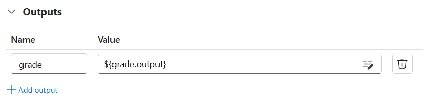 Screenshot of the outputs section showing a name and value.