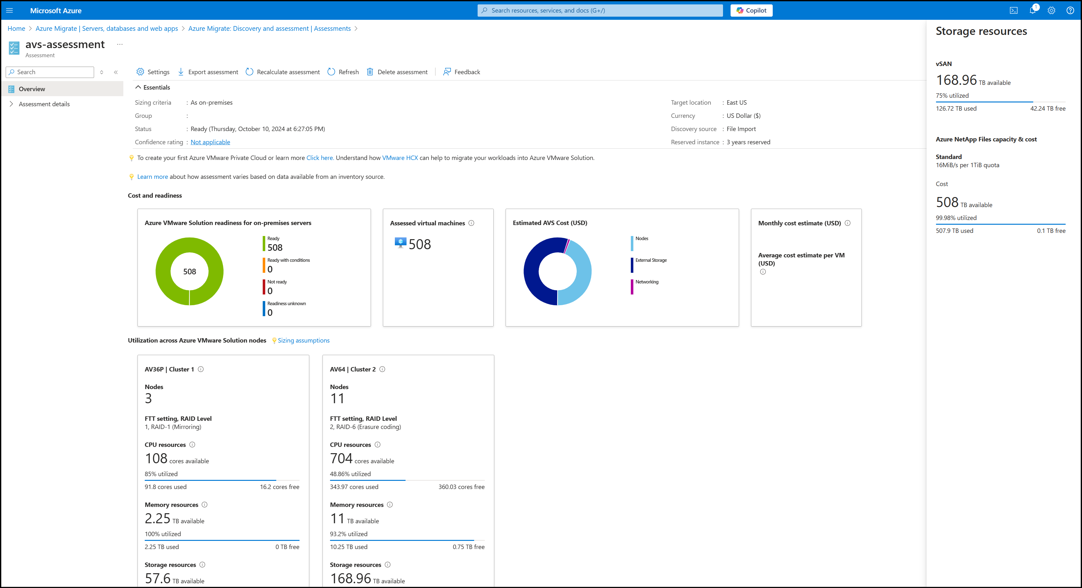 Screenshot of AVS Assessment summary.