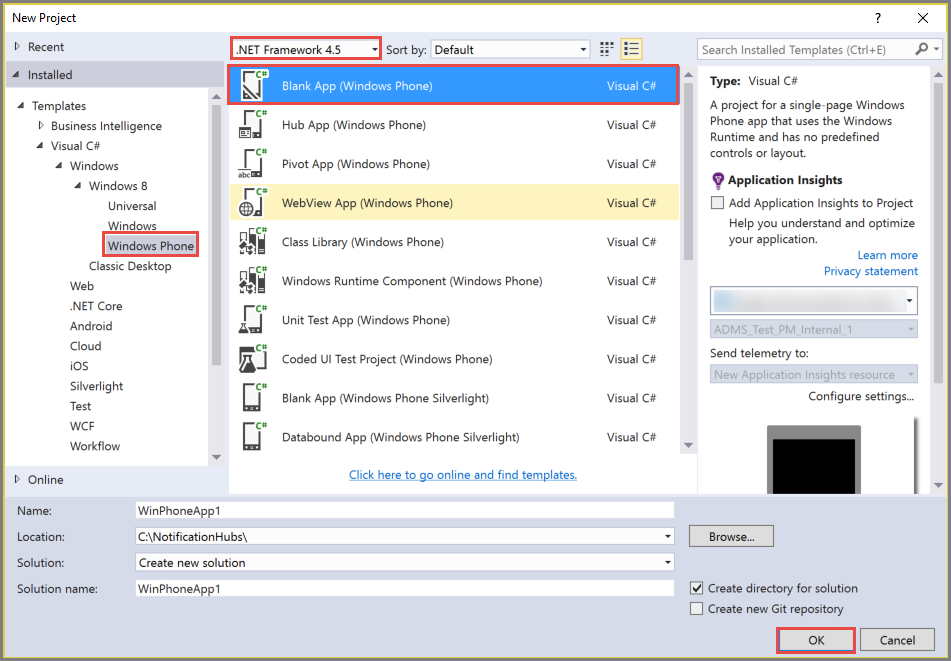Visual Studio - New Project - Windows Phone App