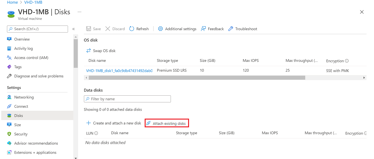 Screenshot showing how to add a data disk to your V H D.